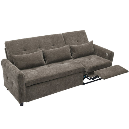 Divano letto 2 in 1 in ciniglia 82 con schienale regolabile, chaise longue reversibile, porte di ricarica USB