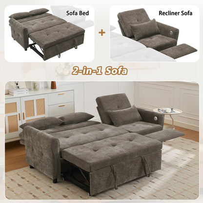 Divano letto 2 in 1 in ciniglia 82 con schienale regolabile, chaise longue reversibile, porte di ricarica USB