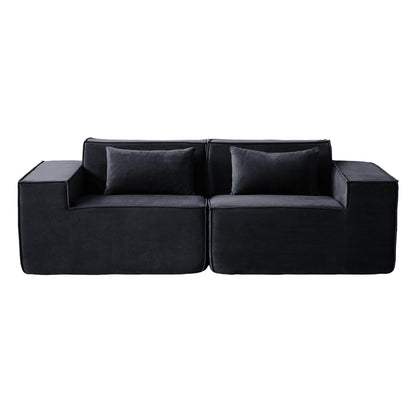 Divano componibile moderno imbottito 82, divano in velluto a coste con rivestimento in tessuto mobile e 2 cuscini