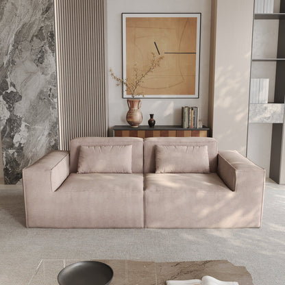 Divano componibile moderno imbottito 82, divano in velluto a coste con rivestimento in tessuto mobile e 2 cuscini