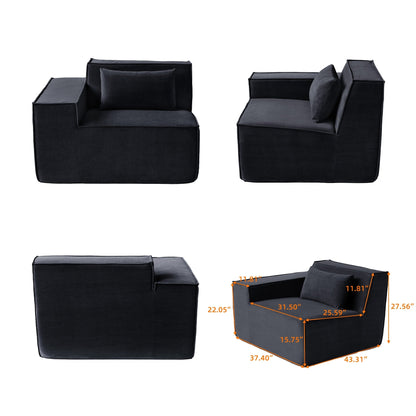 Divano componibile moderno imbottito 82, divano in velluto a coste con rivestimento in tessuto mobile e 2 cuscini