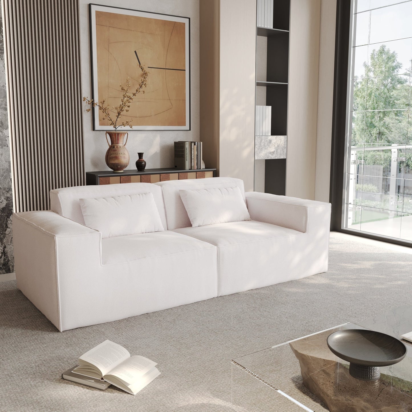 Divano componibile moderno imbottito 82, divano in velluto a coste con rivestimento in tessuto mobile e 2 cuscini