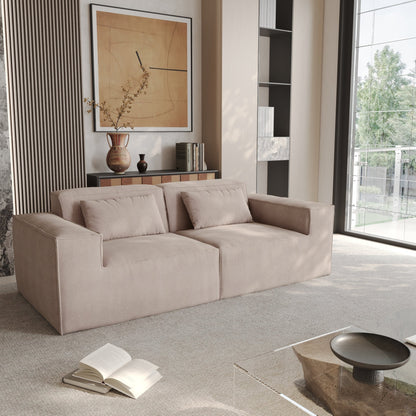 Divano componibile moderno imbottito 82, divano in velluto a coste con rivestimento in tessuto mobile e 2 cuscini