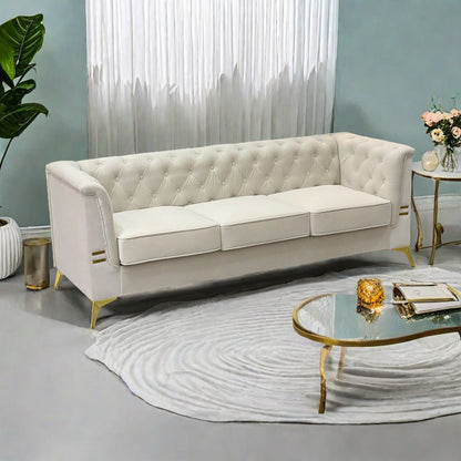 Divano moderno in velluto a 3 posti da 82'' con design capitonné e gambe in metallo dorato