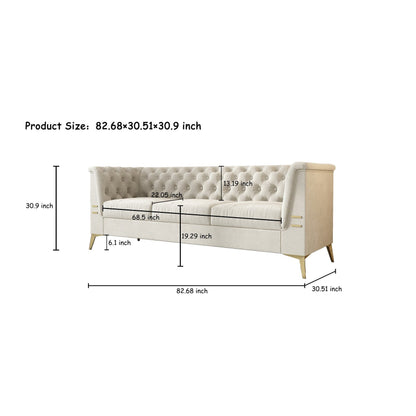 Divano moderno in velluto a 3 posti da 82'' con design capitonné e gambe in metallo dorato