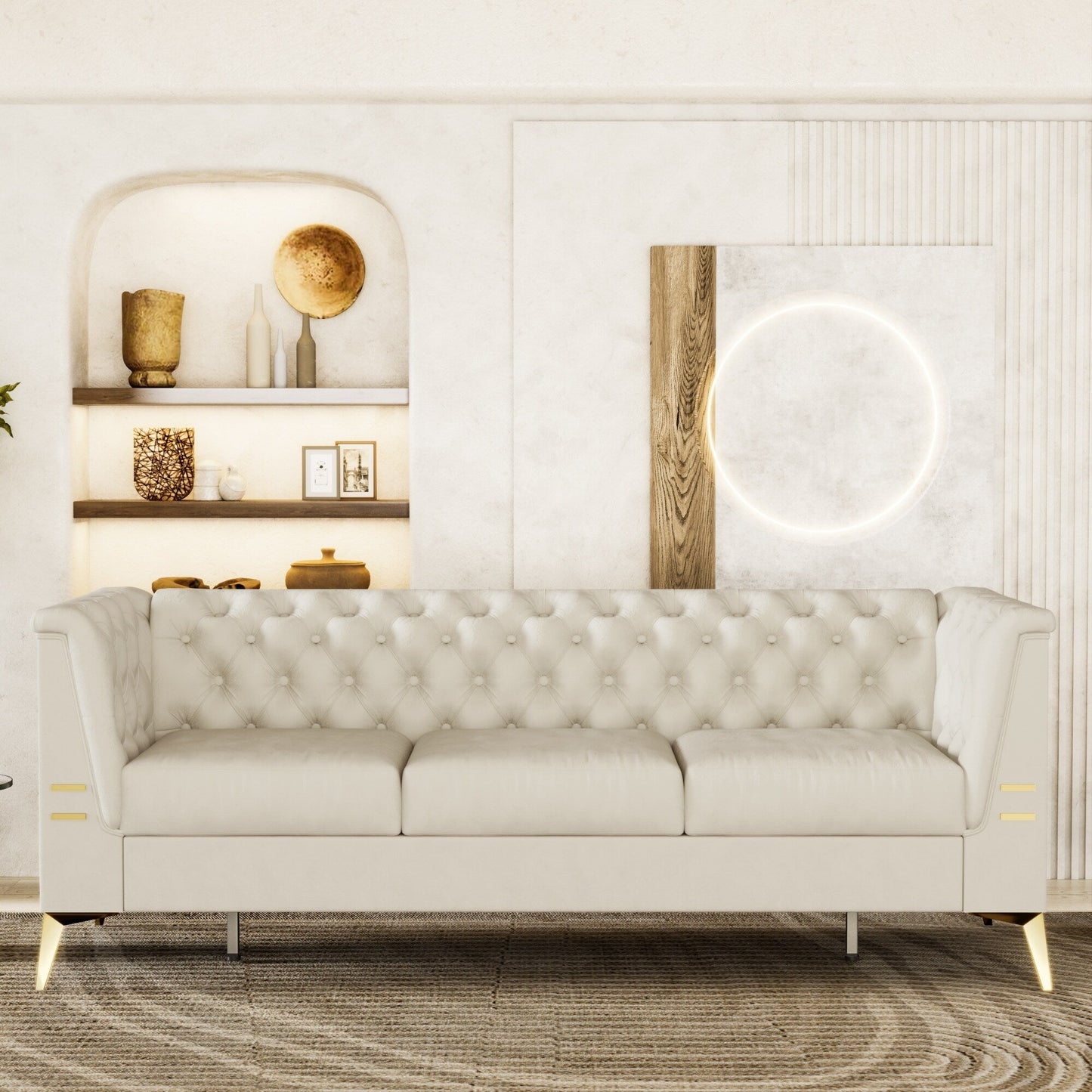 Divano moderno in velluto a 3 posti da 82'' con design capitonné e gambe in metallo dorato