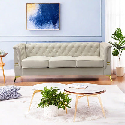 Divano moderno in velluto a 3 posti da 82'' con design capitonné e gambe in metallo dorato