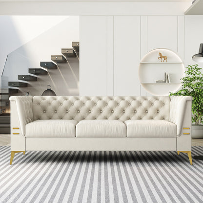 Divano moderno in velluto a 3 posti da 82'' con design capitonné e gambe in metallo dorato