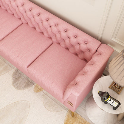 Divano Chesterfield in velluto da 82'' a 3 posti con gambe in metallo dorato, spugna ad alto rimbalzo e cuscini rimovibili