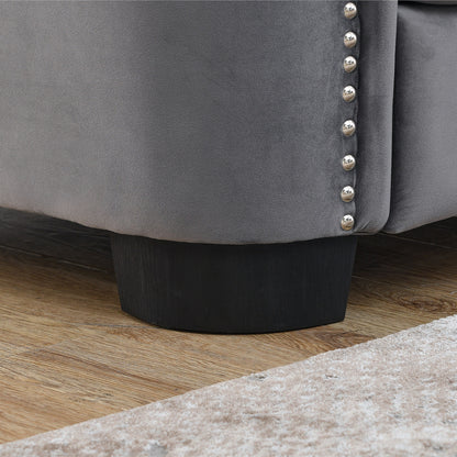 Divano angolare Chesterfield in velluto a L da 82'' a 5 posti con 3 cuscini, finiture con borchie e cuscini rimovibili