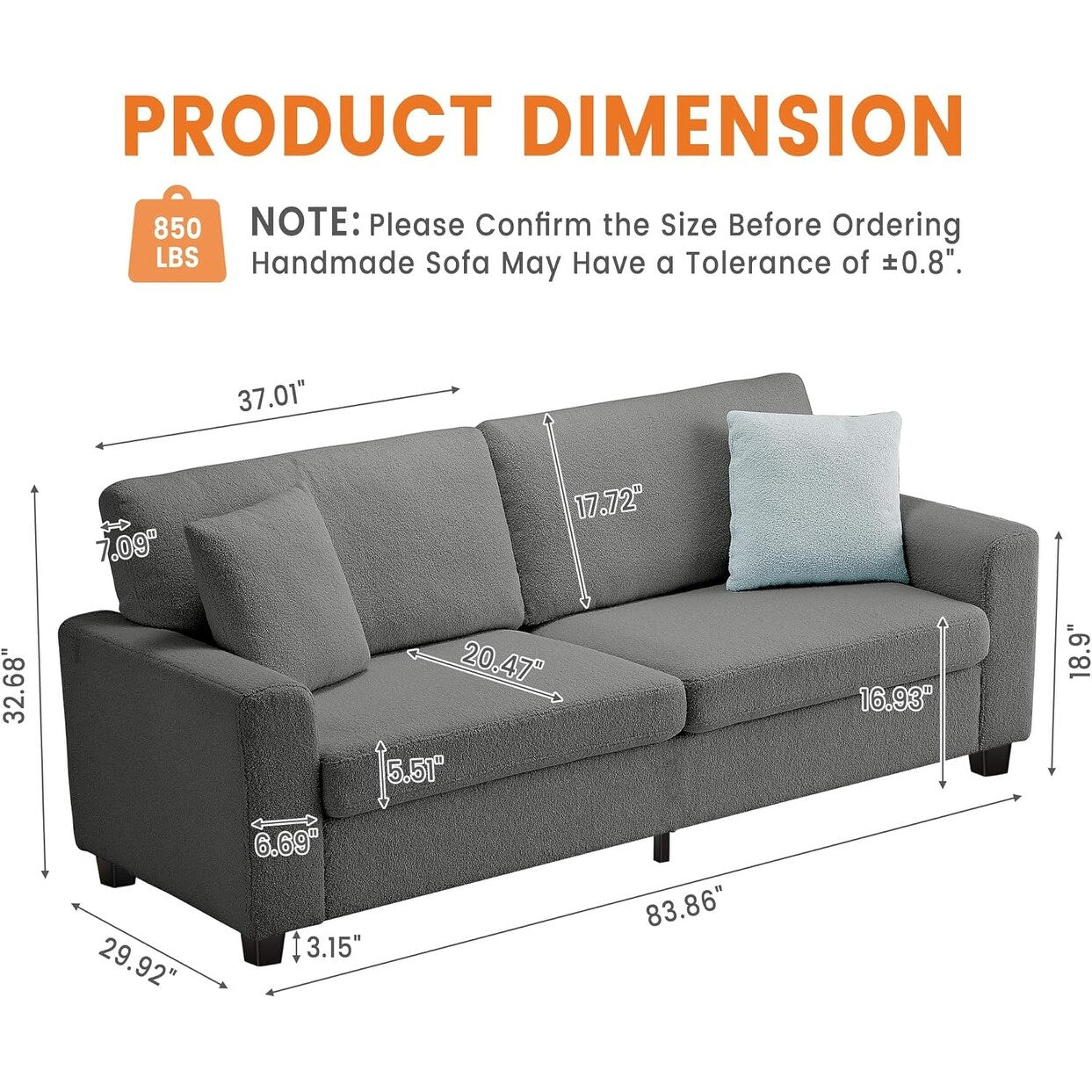 Divano moderno a 3 posti da 83 pollici con sedute profonde, comodo divano a nuvola per il soggiorno