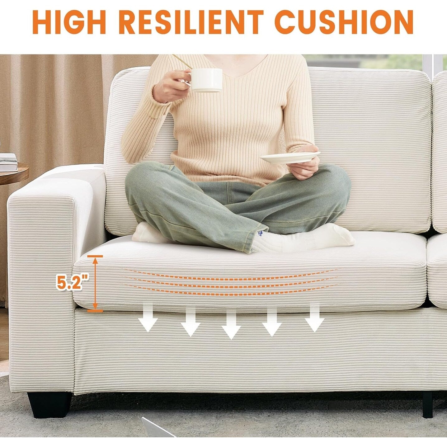 Divano moderno a 3 posti da 83 pollici con sedute profonde, comodo divano a nuvola per il soggiorno