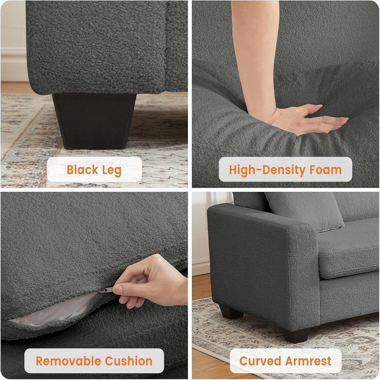 Divano moderno a 3 posti da 83 pollici con sedute profonde, comodo divano a nuvola per il soggiorno