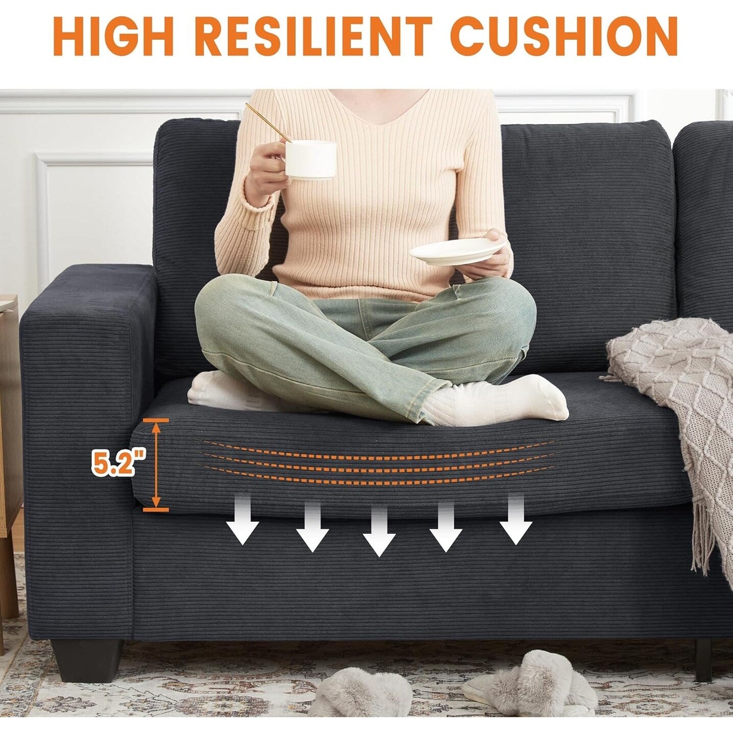 Divano moderno a 3 posti da 83 pollici con sedute profonde, comodo divano a nuvola per il soggiorno