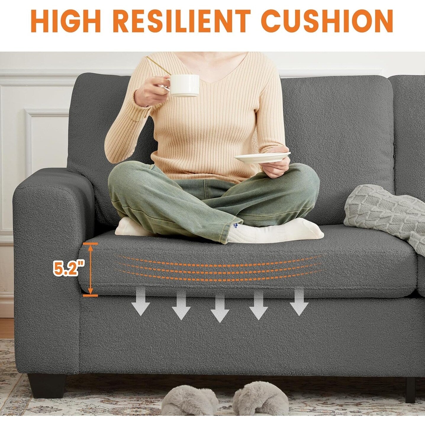 Divano moderno a 3 posti da 83 pollici con sedute profonde, comodo divano a nuvola per il soggiorno