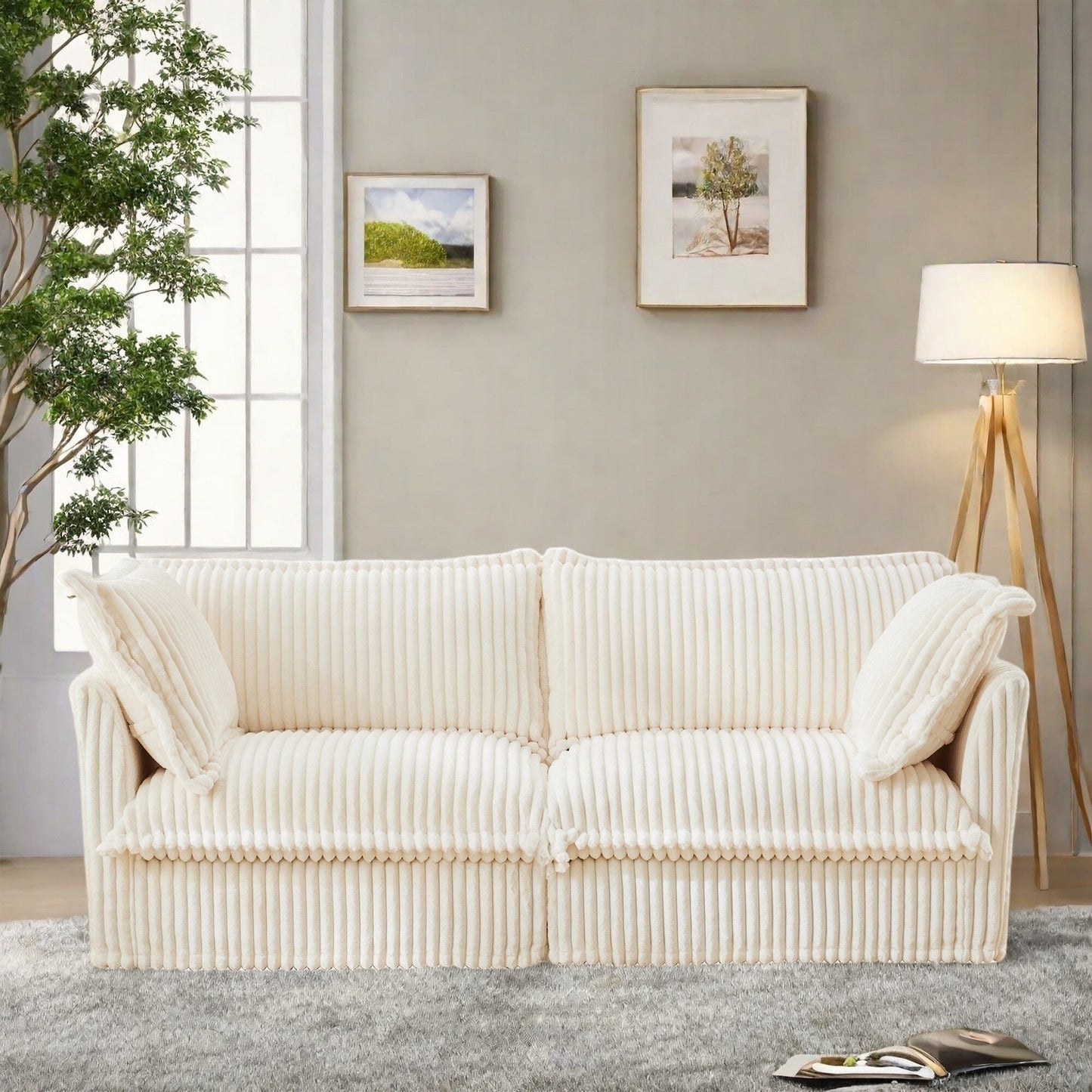 Divano multiplo morbido a 2 posti in velluto a coste da 83,4 pollici con grandi cuscini per soggiorno