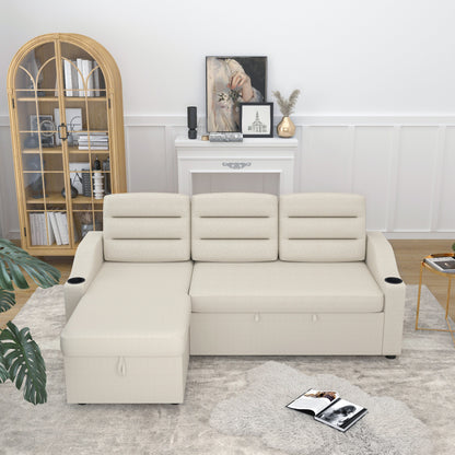 Divano letto trasformabile in poliestere da 83,5'' a 3 posti con letto estraibile, poltrona reclinabile con contenitore, portabicchieri e tasche laterali