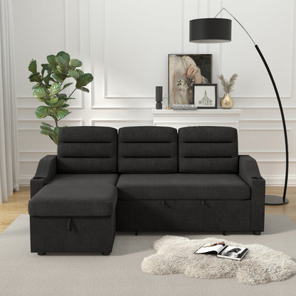 Divano letto trasformabile in poliestere da 83,5'' a 3 posti con letto estraibile, poltrona reclinabile con contenitore, portabicchieri e tasche laterali