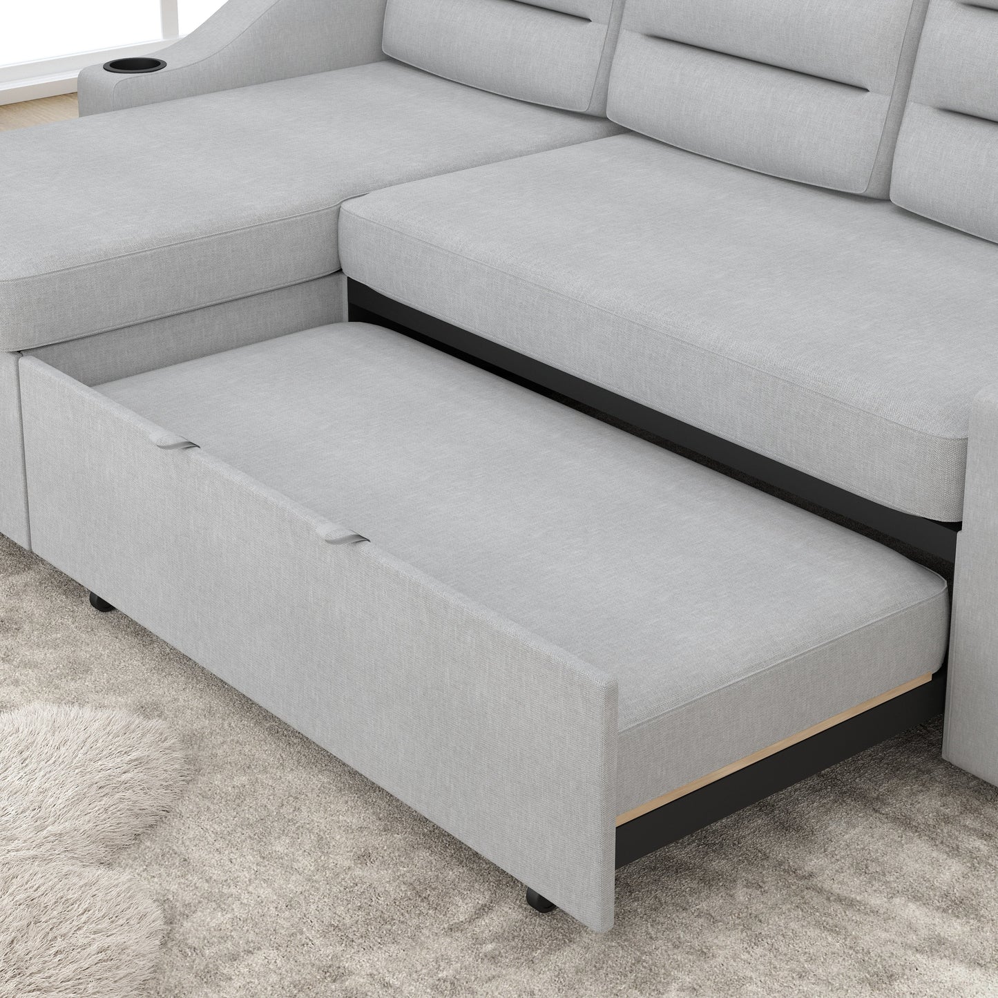 Divano letto trasformabile in poliestere da 83,5'' a 3 posti con letto estraibile, poltrona reclinabile con contenitore, portabicchieri e tasche laterali