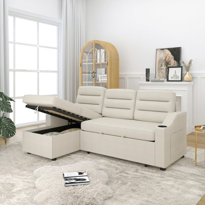 Divano letto trasformabile in poliestere da 83,5'' a 3 posti con letto estraibile, poltrona reclinabile con contenitore, portabicchieri e tasche laterali