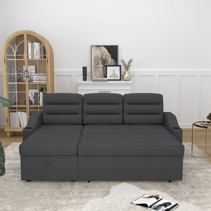 Divano letto trasformabile in poliestere da 83,5'' a 3 posti con letto estraibile, poltrona reclinabile con contenitore, portabicchieri e tasche laterali