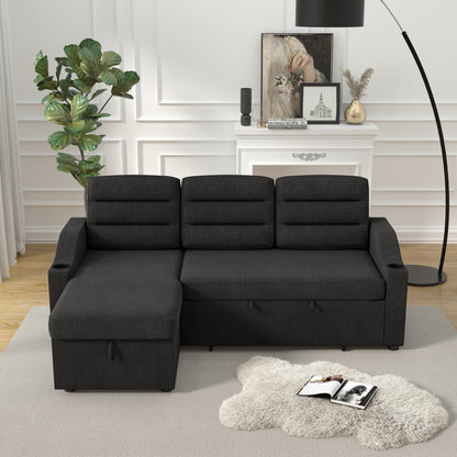 Divano letto trasformabile in poliestere da 83,5'' a 3 posti con letto estraibile, poltrona reclinabile con contenitore, portabicchieri e tasche laterali