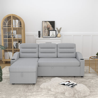 Divano letto trasformabile in poliestere da 83,5'' a 3 posti con letto estraibile, poltrona reclinabile con contenitore, portabicchieri e tasche laterali