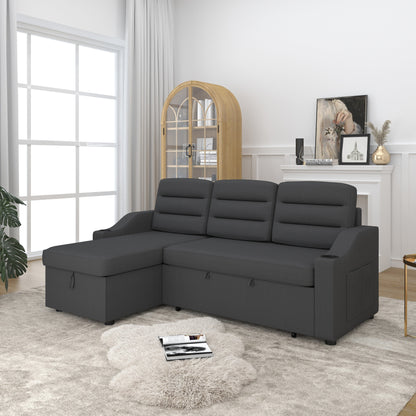 Divano letto trasformabile in poliestere da 83,5'' a 3 posti con letto estraibile, poltrona reclinabile con contenitore, portabicchieri e tasche laterali