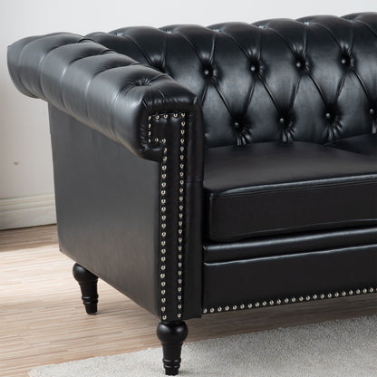 Divano a 3 posti con braccioli quadrati in pelle PU da 83,66 pollici, cuscini rimovibili, supporto a molle insacchettate e finiture borchiate