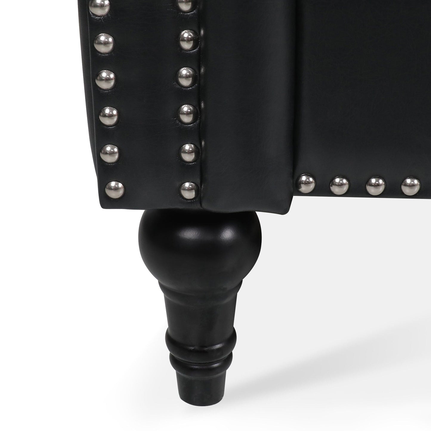 Divano a 3 posti con braccioli quadrati in pelle PU da 83,66 pollici, cuscini rimovibili, supporto a molle insacchettate e finiture borchiate