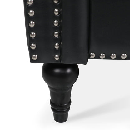 Divano a 3 posti con braccioli quadrati in pelle PU da 83,66 pollici, cuscini rimovibili, supporto a molle insacchettate e finiture borchiate