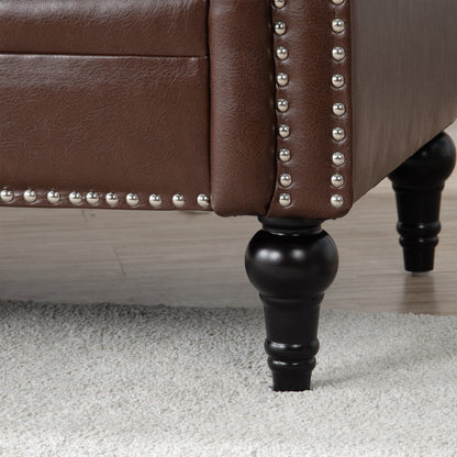 Divano a 3 posti con braccioli quadrati in pelle PU da 83,66 pollici, cuscini rimovibili, supporto a molle insacchettate e finiture borchiate