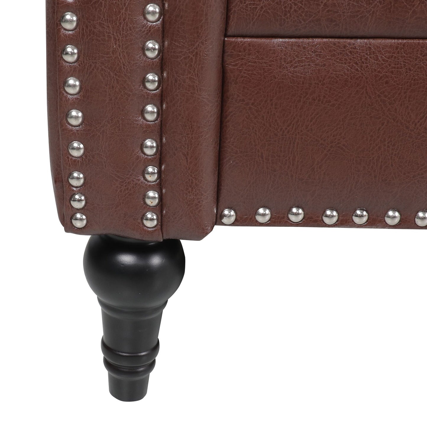 Divano a 3 posti con braccioli quadrati in pelle PU da 83,66 pollici, cuscini rimovibili, supporto a molle insacchettate e finiture borchiate