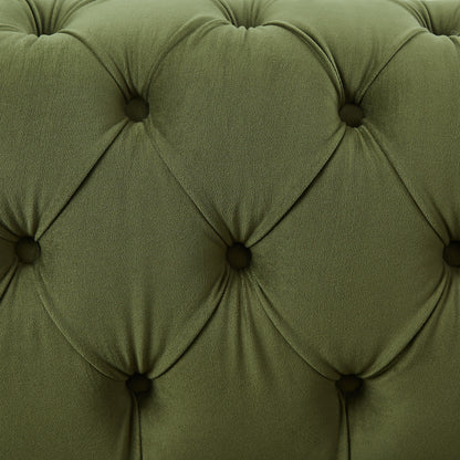 Divano a 3 posti in velluto da 83,75 pollici con cuciture a rombi trapuntate, dettagli dorati e gambe in ferro