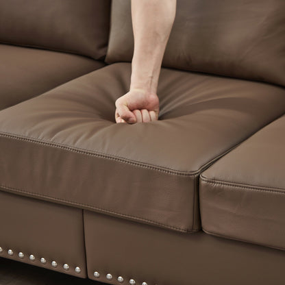 Divano in pelle classica 83 - Divano a 3 posti in vera pelle di mucca con finiture a borchie, rivestimento in similpelle resistente