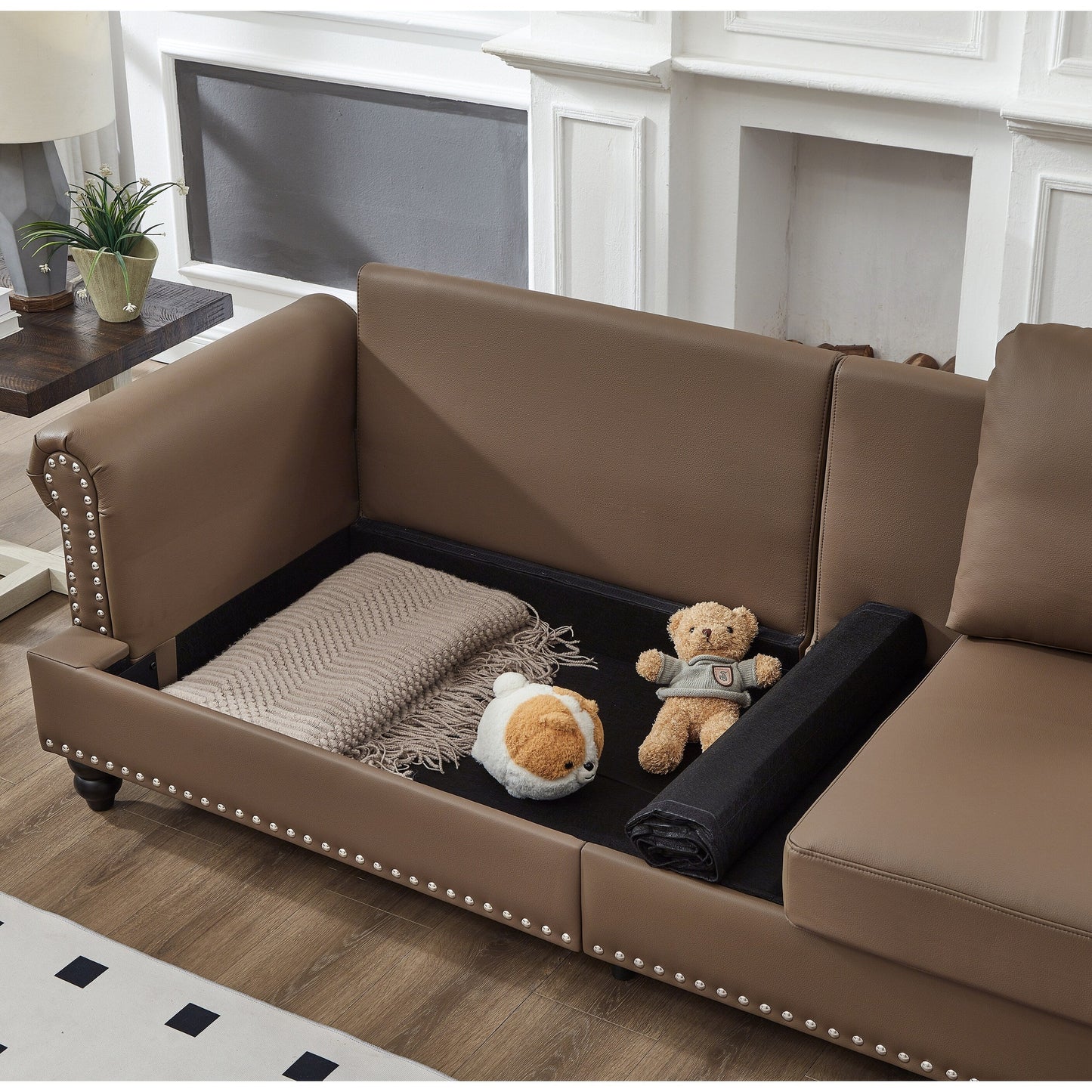 Divano in pelle classica 83 - Divano a 3 posti in vera pelle di mucca con finiture a borchie, rivestimento in similpelle resistente