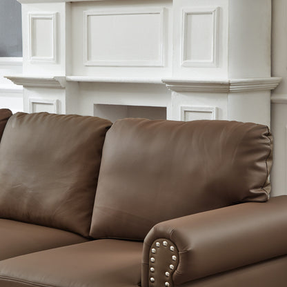 Divano in pelle classica 83 - Divano a 3 posti in vera pelle di mucca con finiture a borchie, rivestimento in similpelle resistente