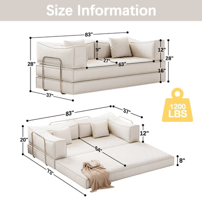 Divano letto imbottito convertibile in velluto a coste, divano futon pieghevole con 2 cuscini