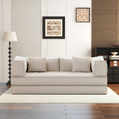 Divano letto imbottito convertibile in velluto a coste, divano futon pieghevole con 2 cuscini