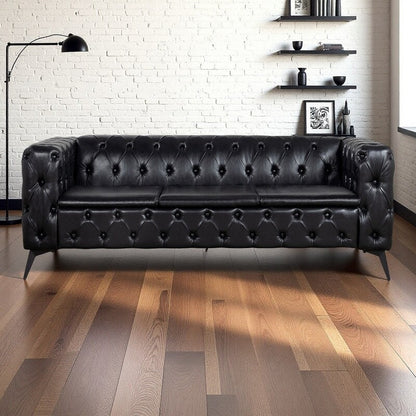 Divano tradizionale a 3 posti con braccioli quadrati in PU da 84,06 pollici, cuscini rimovibili, seduta a molle insacchettate e base a slitta in ferro