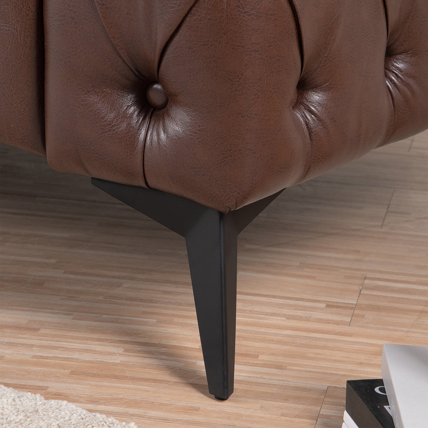 Divano tradizionale a 3 posti con braccioli quadrati in PU da 84,06 pollici, cuscini rimovibili, seduta a molle insacchettate e base a slitta in ferro