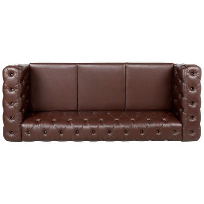 Divano tradizionale a 3 posti con braccioli quadrati in PU da 84,06 pollici, cuscini rimovibili, seduta a molle insacchettate e base a slitta in ferro