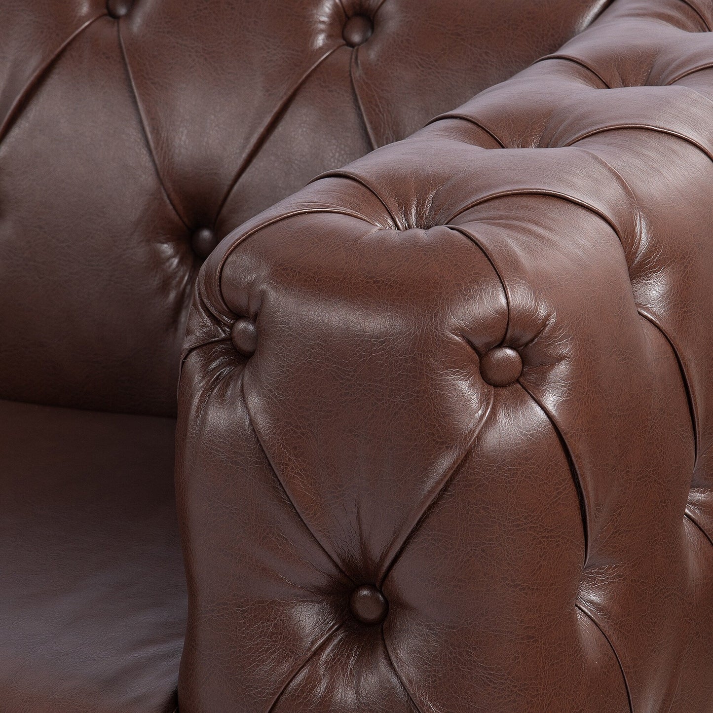 Divano tradizionale a 3 posti con braccioli quadrati in PU da 84,06 pollici, cuscini rimovibili, seduta a molle insacchettate e base a slitta in ferro