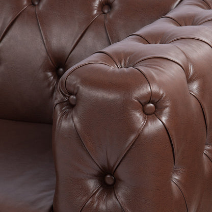 Divano tradizionale a 3 posti con braccioli quadrati in PU da 84,06 pollici, cuscini rimovibili, seduta a molle insacchettate e base a slitta in ferro