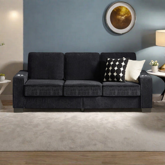 Divano a 3 posti in velluto a coste da 84,25 pollici con braccioli portabicchieri - Cuscini in spugna ad alta densità e molle