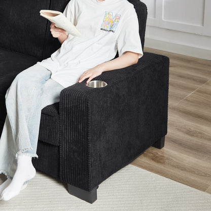 Divano a 3 posti in velluto a coste da 84,25 pollici con braccioli portabicchieri - Cuscini in spugna ad alta densità e molle