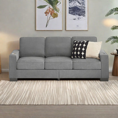 Divano a 3 posti in velluto 84.25 con braccioli portabicchieri e cuscini a molle ad alta densità