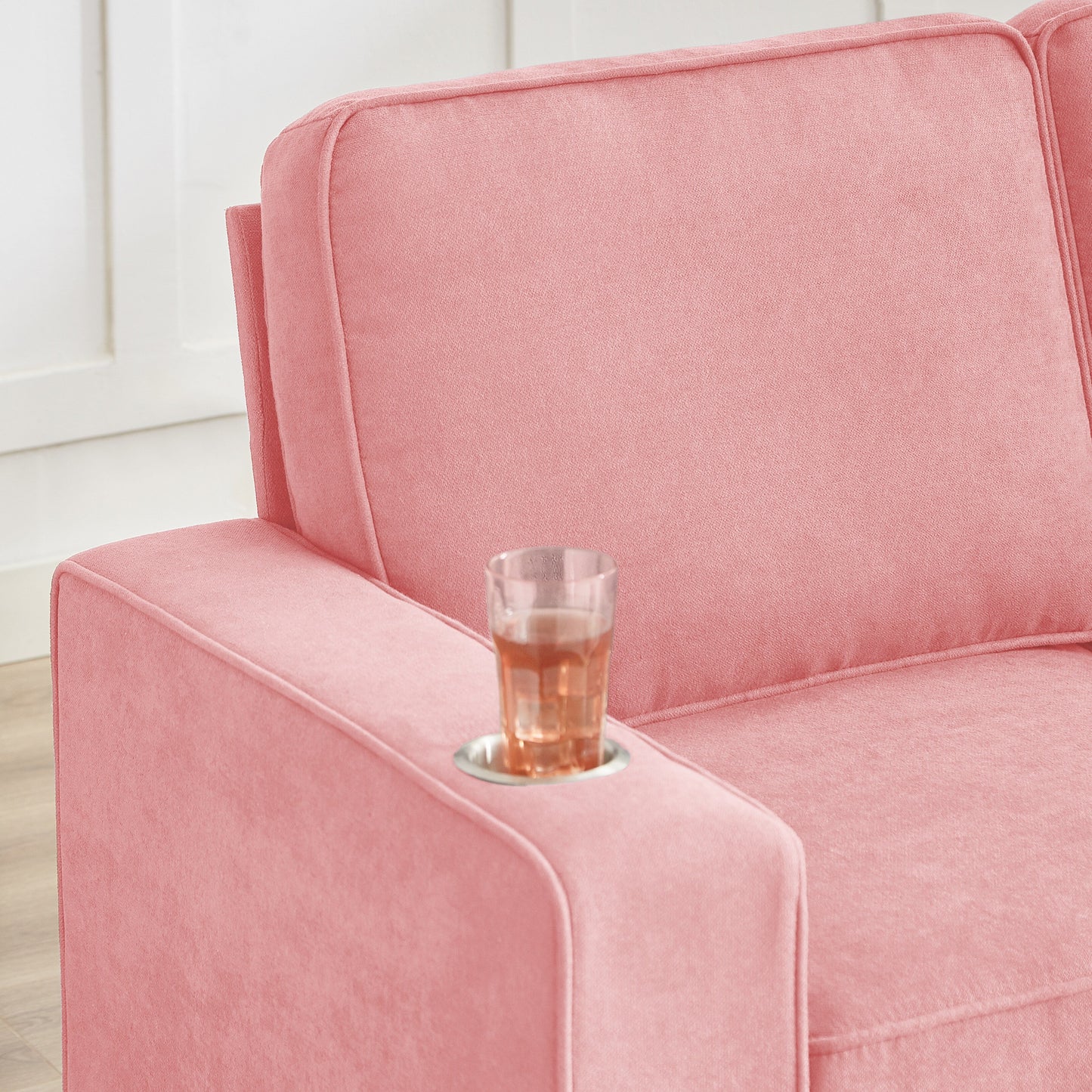 Divano a 3 posti in velluto 84.25 con braccioli portabicchieri e cuscini a molle ad alta densità