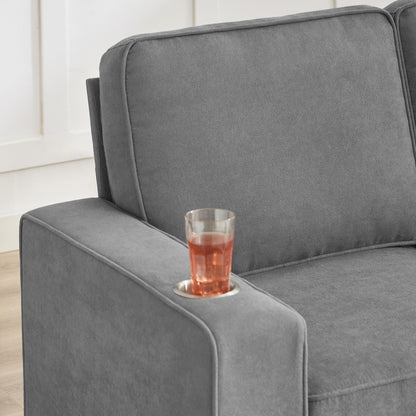 Divano a 3 posti in velluto 84.25 con braccioli portabicchieri e cuscini a molle ad alta densità