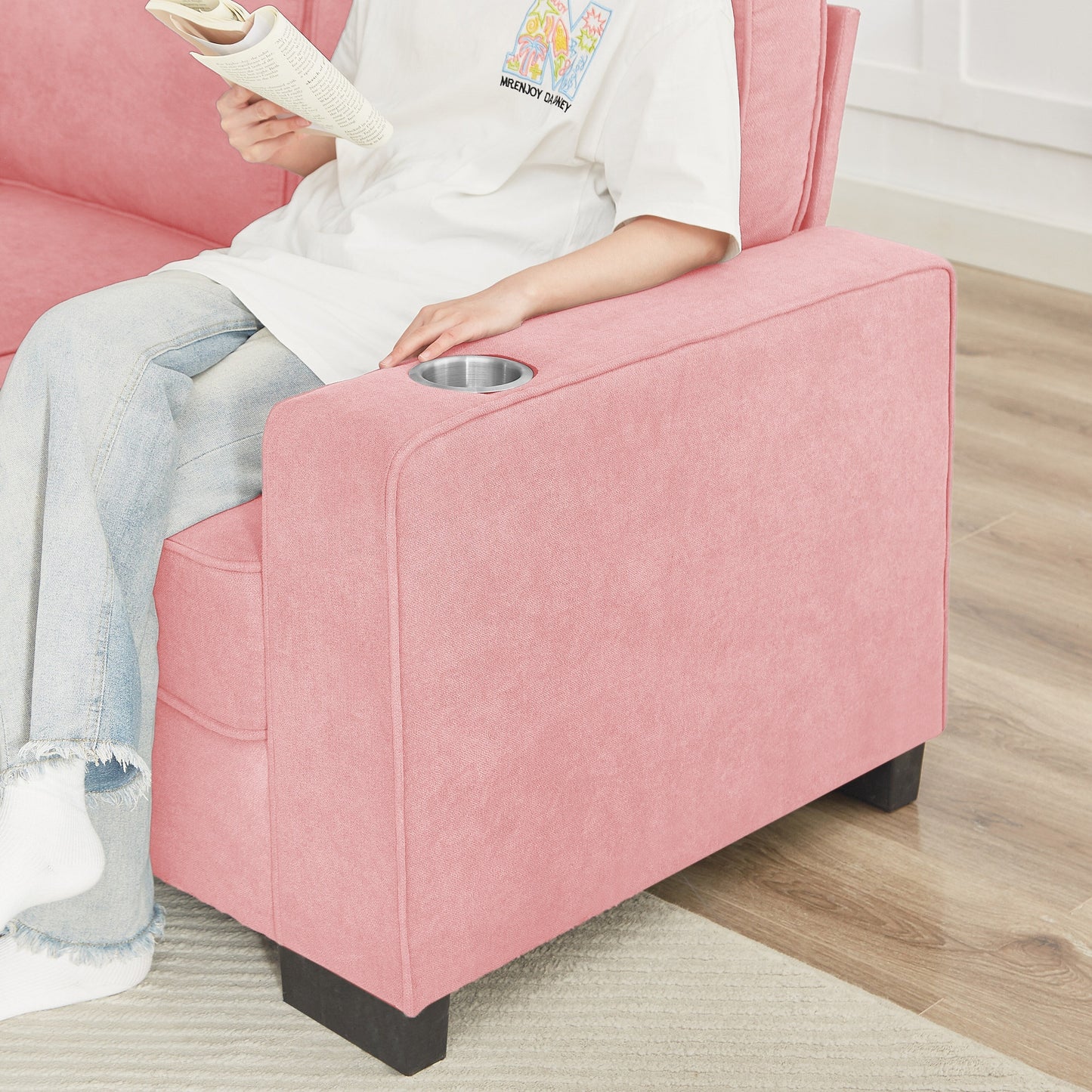 Divano a 3 posti in velluto 84.25 con braccioli portabicchieri e cuscini a molle ad alta densità